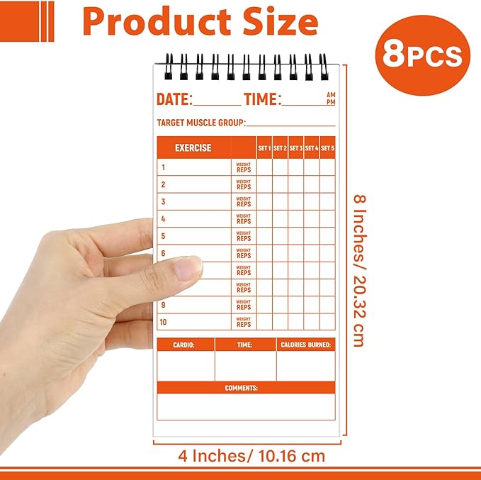 gisgfim 8 Pack Fitness & Workout Notebook Bulk Workout Log Fitness Journal for Men Women Exercise & Weight Training Notebook Planner Fitness Tracker Log for Bodybuilding 4 x 8 Inch 140 Pages/Pad