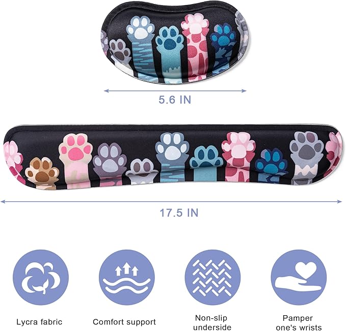 Hoewina Keyboard Wrist Rest,Ergonomic Wrist Rest,Superfine Fabric and Gel Memory Foam Wrist Pad for Computer Keyboard for Easy Typing & Pain Relief, Suitable for Office, Family, Outdoor, Cat Paw Style