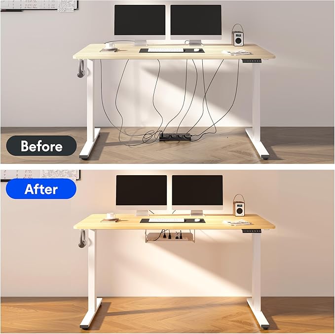 FLEXISPOT EN2 Whole-Piece Bamboo Standing Desk with Clamp Power Strip, 48 x 24'' Electric Stand Up Height Adjustable Desk with Cable Management (Black Frame + 48" Bamboo Top, 2 Packages)