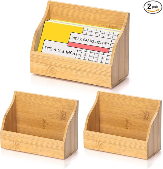 SHIQIKEJIPTY 2 Pack Wood Index Card Holder 4x6 Inch Index Card Box Notecard Box Business Cards Organizer Post Cards Case Display Stand for Business Desk Office Home School Holds 300 Sheets