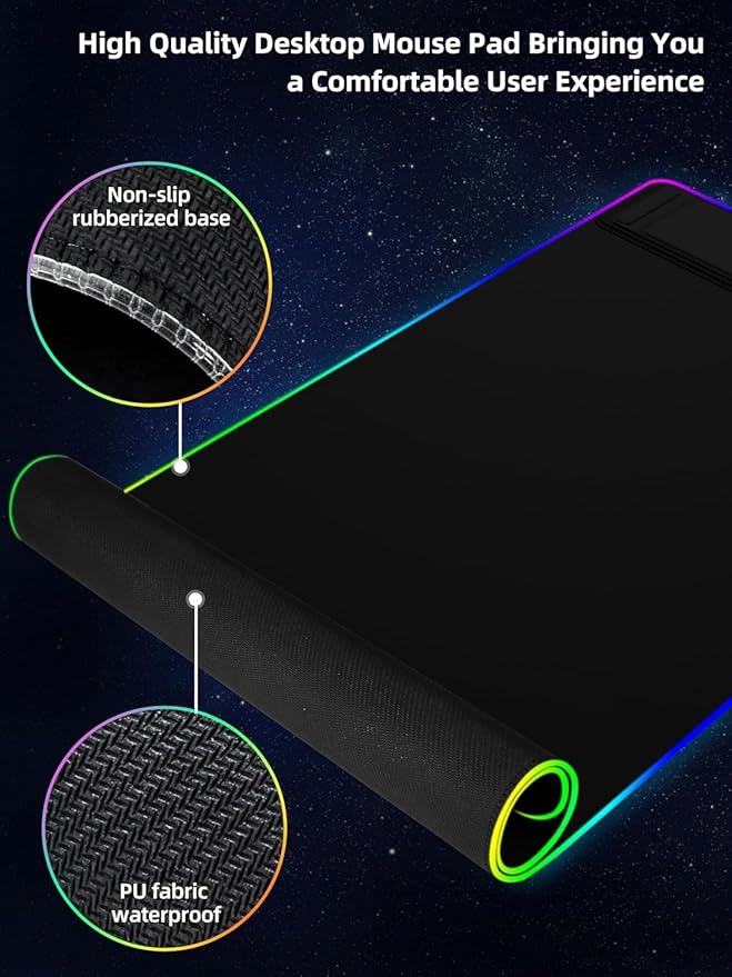 XXL Mouse Pad with Phone Holder, RGB Desk Mat with 15W Fast Charging, LED Large Gaming Mouse Pad with 11 Lights Colors, Long Mouse Pads, Waterproof Non-Slip Desk Pad for Gamer Esports Pros