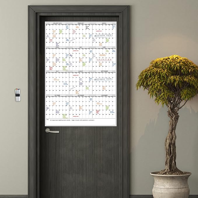 Dry Erase Wall Calendar - 38x26 Inches - Blank Undated Yearly Calendar - Whiteboard Premium Laminated Planner - Reusable Laminated Office Jumbo 12-Month Calendar (Vertical)