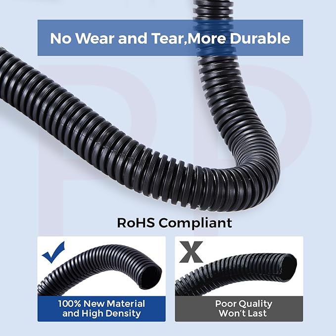 Wire Loom 3/8 inch 33ft, YCLYC Split Loom, Outdoor Cord Protector, Flexible Wire Conduit Automotive, Wire Protector Tubing, Black