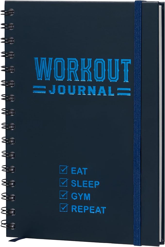Nextnoid Hardcover Fitness Journal Workout Planner for Men & Women - A5 Sturdy Workout Log Book to Track Gym & Home Workouts - Navy Blue