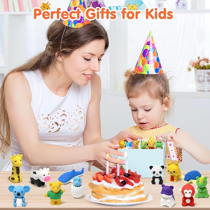 Moosia 150 Pack Animal Pencil Erasers for Kids Bulk Desk Pet Toy 3D Mini Puzzle Erasers Take Apart Erasers Treasure Box Toys Game Prize Party Favors Gift Classroom Prize Reward Back to School Supplies