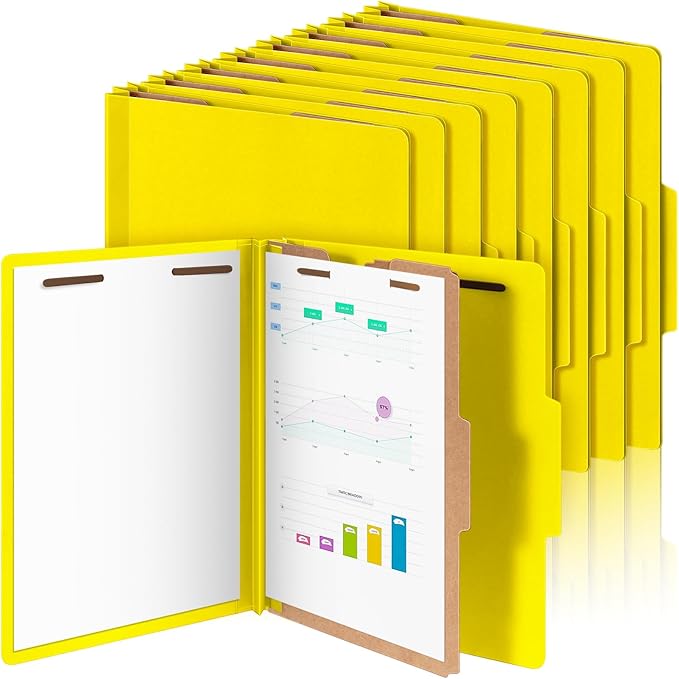 Skyygemm 24 Pcs Classification Folders Letter Size, 1 Divider Pressboard File Folder with Fasteners, Expanding File Organizer Bulk for School Teachers, Office Employee, Coworker, Staff (Yellow)