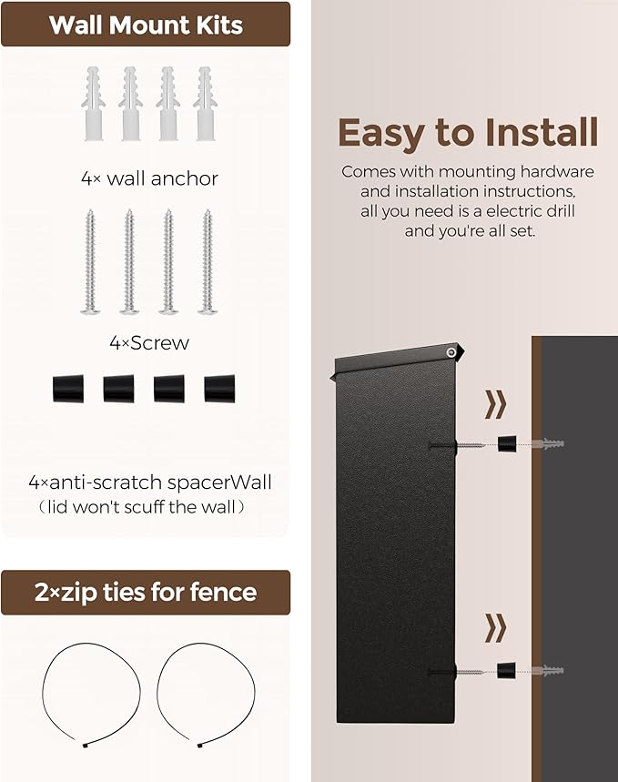 LAND·VOI Locking Wall-Mount Mailbox for Outside, with 4 Keys, Galvanized Steel Rustproof Metal Postbox, 3.1" Dx7.5 Wx10.8 H, Includes 3 Sets of Mailbox Numbers, Nameplate, Black, AMB32B