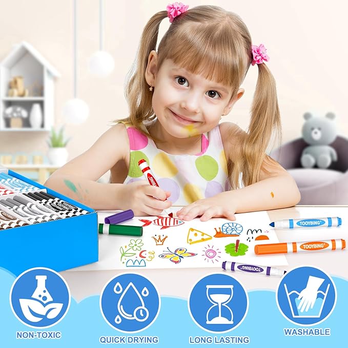 TooyBing Washable Markers Bulk (288 Count), 16 Assorted Colors, Washable Markers for Kids Classroom School, Broad Tip Durable for Back to Classroom Art School Supplies Essentials