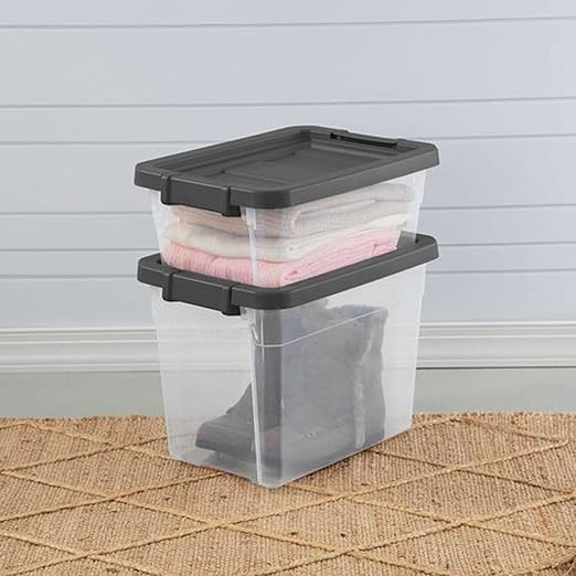 Sterilite 12-Pack Modular Stacker Box, Durable Clear Plastic Storage Bins with Latching Lids, 30 Quart - Stackable Organizing Container Boxes for Closet, Bathroom, and Office