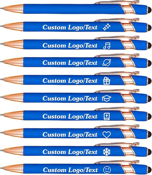 CRME Personalized Pen with Stylus Tip Customized Pens with Name/Logo Perfect Writing Pens With Soft Grip for Superb Comfort and Control Black Ink for School Graduation Work Professional Signature Blue