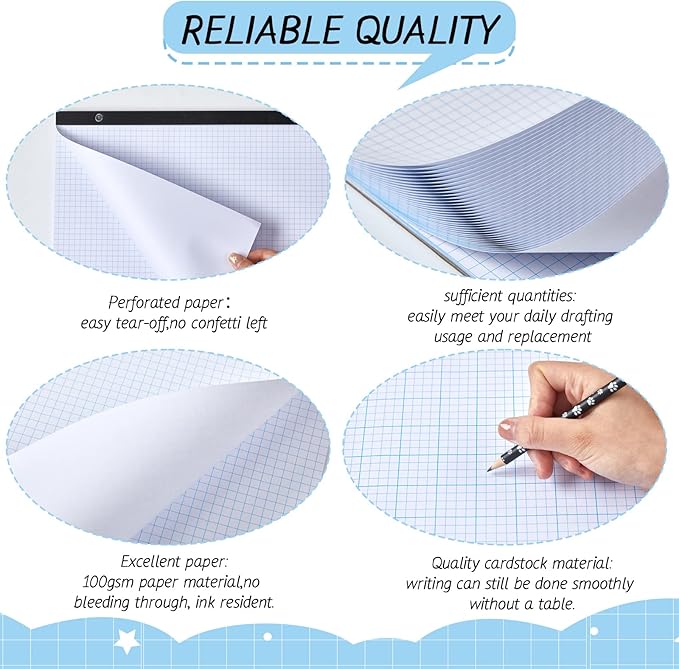 Fainne 3 Pcs Large Engineering Graph Paper Grid Graph Paper Pad Giant Drafting Pad Blueprint Sketching Graph Paper Engineer Architect Designer Mathematician Draftsman (Blue White,11x17inches)