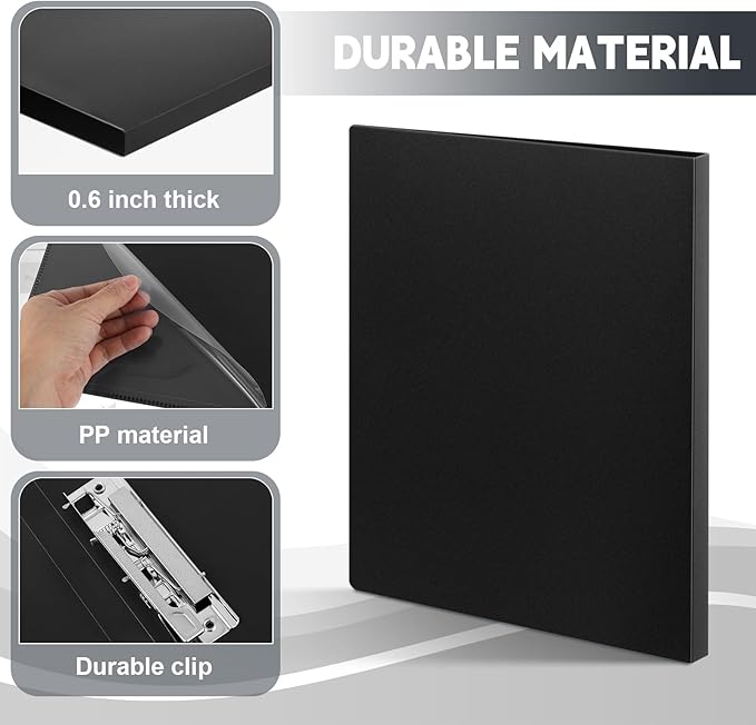 Teling 12 Pack Punchless Clamp Binder Folder 8.5 x 11 Inch Ringless Binder Holds with Pocket, Flexible Metal Clip and Poly Covers, 100 Letter Size Pages, for Work, School(Black)