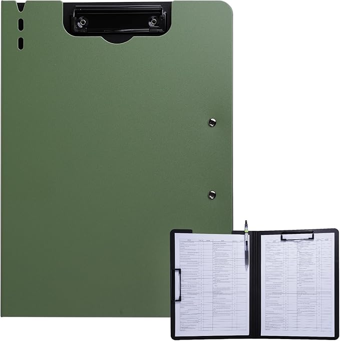 FRETONBA Clipboard Folder, A4 Foldable Clipboard with Horizontal and Vertical Double Metal Clips, 360 Degree Foldable Binder Clipboards with Pen Holder, File Cover Work Folder Clipboards, Green