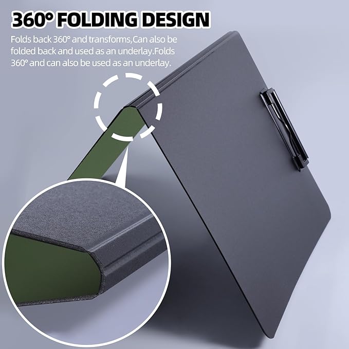 FRETONBA Clipboard Folder, 5 Pack A4 Foldable Clipboard with Horizontal and Vertical Double Metal Clips, 360 Degree Foldable Binder Clipboards with Pen Holder, File Cover Folder Clipboards, Green