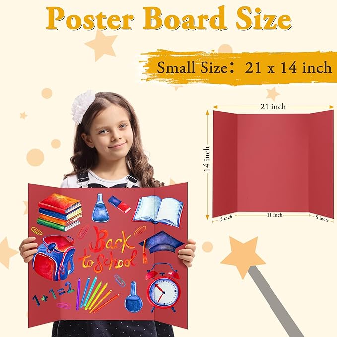 AKONEGE 3PCS Small Trifold Poster Board, 21 x 14 Inches Red Corrugated Cardboards Tri Fold Poster Boards for School Projects, Science Fair, Business Presentations, Exhibitions, Event Display