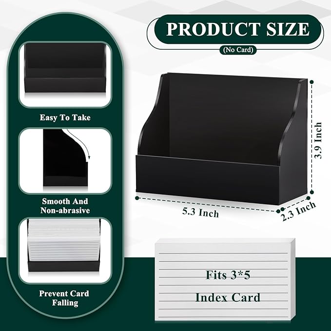 SHIQIKEJIPTY 2 Pack Black Index Card Holder 3 X 5 Note Card Organizer Acrylic Index Card Box Flash Card Storage Box Postcard Display Stand Business Card Holder Desktop for Business Office(No Card)