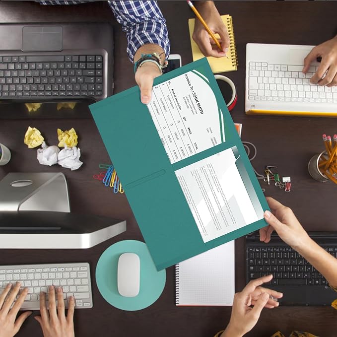 Two Pocket Folders, RAZCC 50 Pack 2 Pocket Folders Fit Letter Size Paper, Paper Folders with Pockets for School Office Business Home (Turquoise)