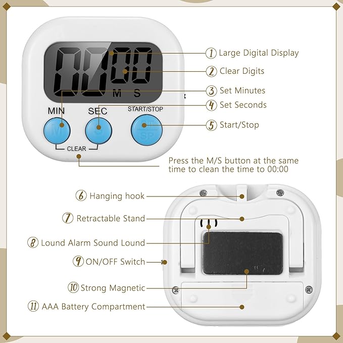 Flutesan 16 Pack Digital Classroom Timers with Lanyards - Color-Coded Countdown Timers for Teachers, Students & Kitchen Use - Loud Alarm, Easy Operation(Black, White, Yellow, Orange)
