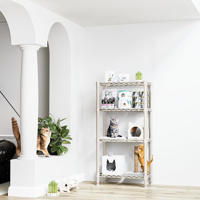 M MZG 1000 lbs 4-Shelf Standing Storage Shelves Heavy Duty Metal Shelving Unit Adjustable Wire Rack for Office Garage Kitchen, Light Tan 11.8 D x 23.6" W x 47.5" H