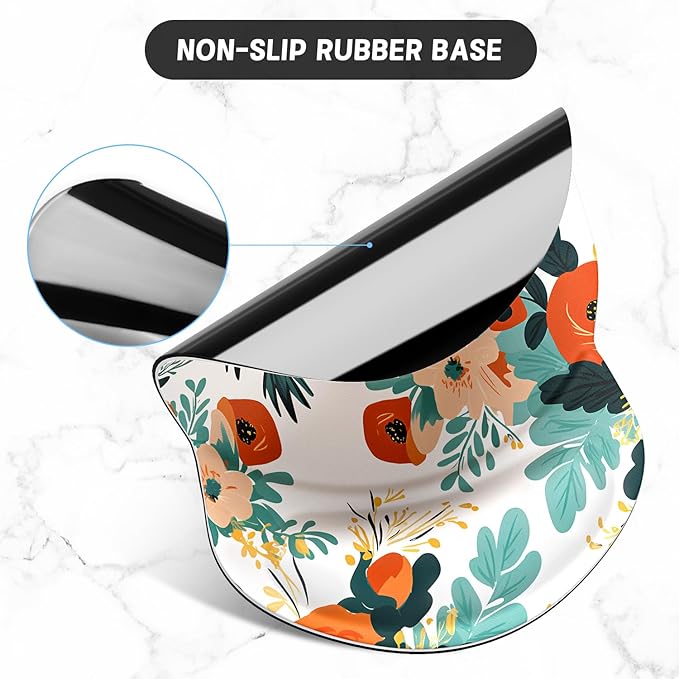 ITNRSIIET Ergonomic Mouse Pad with Gel Wrist Support Small Wrist Rest Smooth Surface Non-Slip PU Base Comfortable Office Supplies Pain Relief, 8.7 x 7.2 inches, Beautiful Flowers