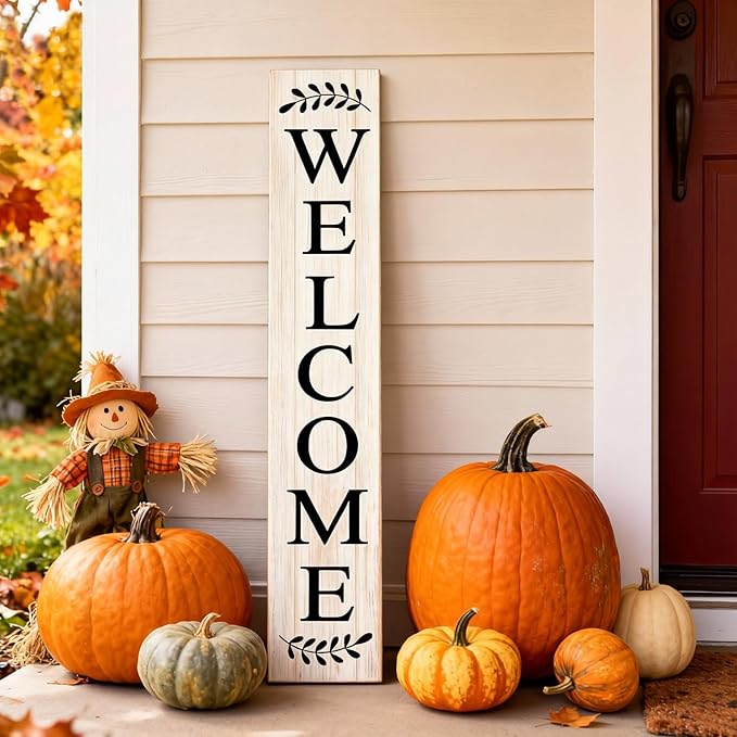 Farmhouse Wooden Merry Christmas Welcome Sign Stand for Front Door, 47" Large Welcome Sign for front porch, Rustic Vertical Tall Xmas Gift Porch Leaner Decor for Outdoor Patio Garden