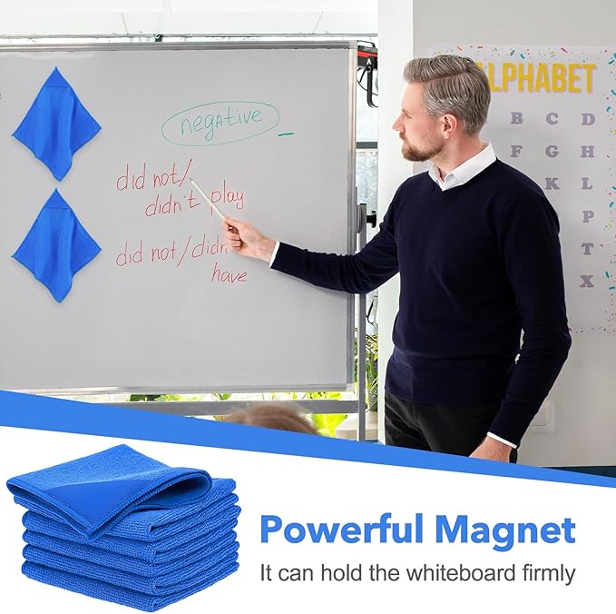 Kifmurase 24Pcs Magnetic Microfiber Cleaning Cloth, Microfiber Dry Erase Erasers, Reusable Cloth Whiteboard Eraser, Multipurpose Cleaning Cloths for Blackboards, Chalkboards, Glassboards, Home