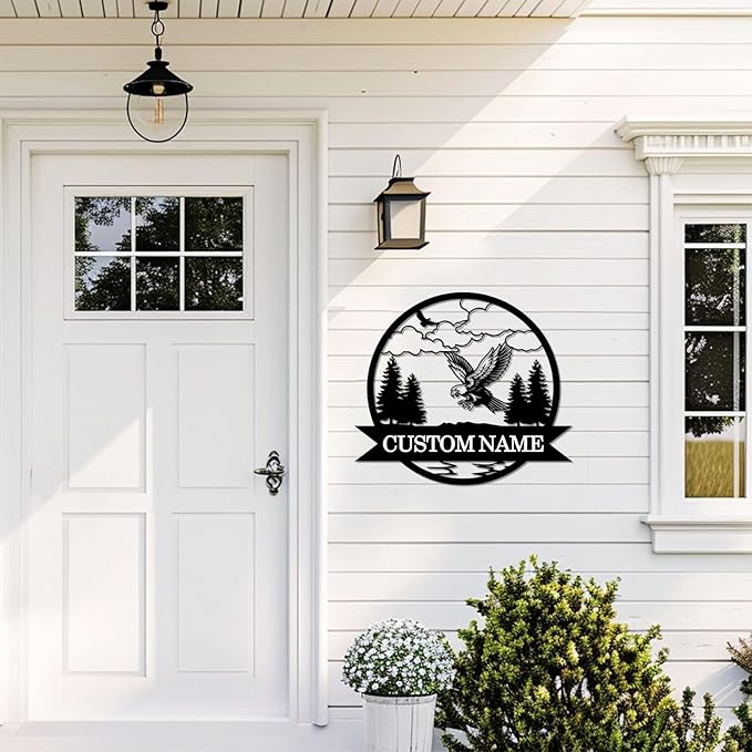Custom Eagle Metal Signs | Custom Signs Outdoor Metal | Metal Wall Art | Home Decor | Personalized Camping Signs | Custom Name Sign | Eagle Hunter Gifts | Cabin Gun Decor | Housewarming Gifts