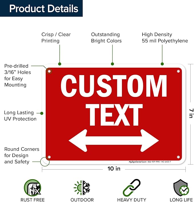 Custom Arrow,Custom Directional Sign, Two way Arrow,7x10 Inches, 55 mil thick HDPE (high density polyethylene) Made in USA by My Sign Center