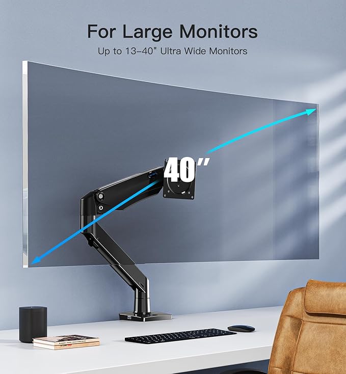 HUANUO 13 to 40 Inch Dual Monitor Arm for 2 Ultrawide Screens, Height Adjustable Full Motion Stand with 2 USB Port, VESA 75/100mm Mount, Holds up to 26.4lbs per Arm, Black