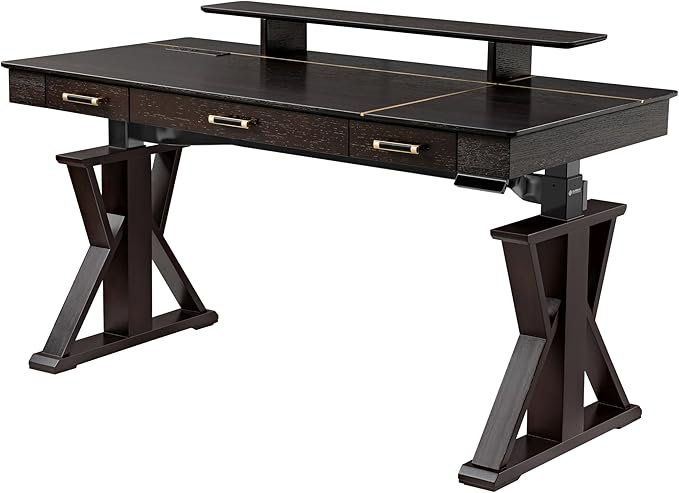 EUREKA ERGONOMIC Standing Desk, 63 inch Executive Desk w Drawers,Modern X-Shaped Leg Luxury Home Office Computer Desk w Monitor Stand,Smoked Oak