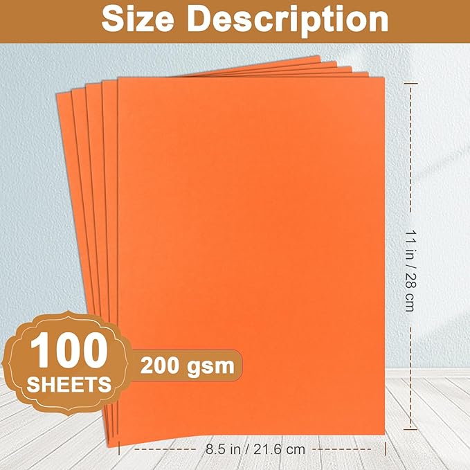 Silunkia 100 Sheets Orange Cardstock 8.5 x 11 Halloween Paper, 75lb Heavyweight Pumpkin Paper Card Stock for Cards Making, Greeting Card, School Crafting, Invitations
