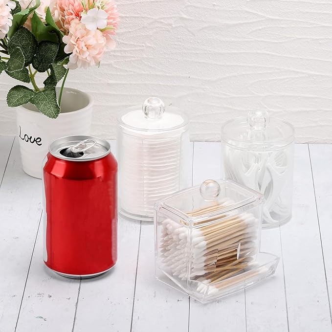 Tbestmax Bathroom Organizer Accessories Set-10 OZ,7 OZ Qtips Holder Storage with Clear Plastic Lids, Cotton Ball/Swabs Dispenser, Apothecary Container Jar 3 Pcs