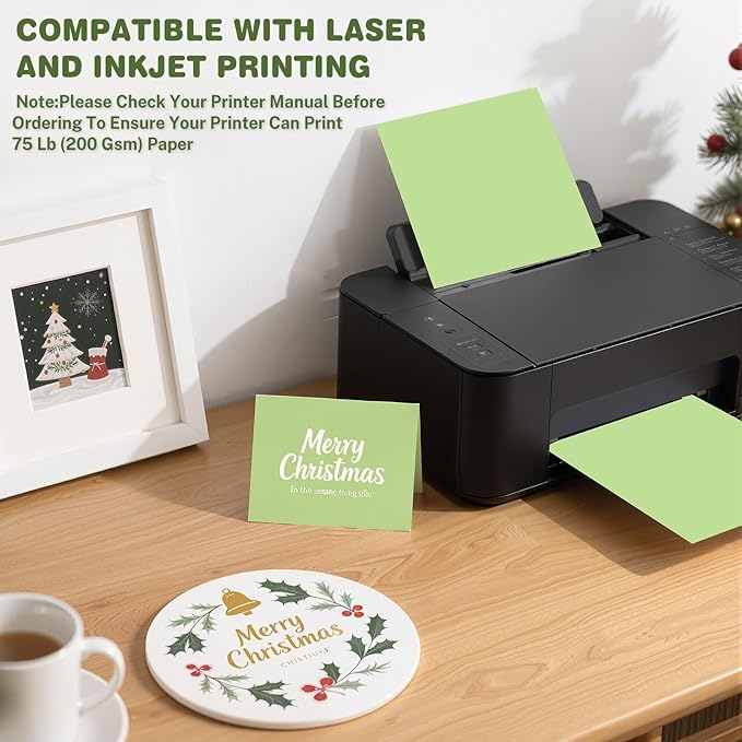 Cardstock 8.5 X 11, 40 Sheets Light Green Card Stock, 75lb/ 200gsm Pale Green Copy and Printer Paper For Art, Drawing, Invitations, DIY Cards, Watercolor, Craft, Construction, School & Office Supplie