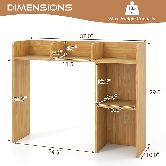 Tangkula Desktop Bookshelf, Countertop Storage Hutch with Shelves for Computer Desk, Desk 3-Tier Display Rack, Multipurpose Wood Desktop Hutch Storage Organizer for Dorm Office