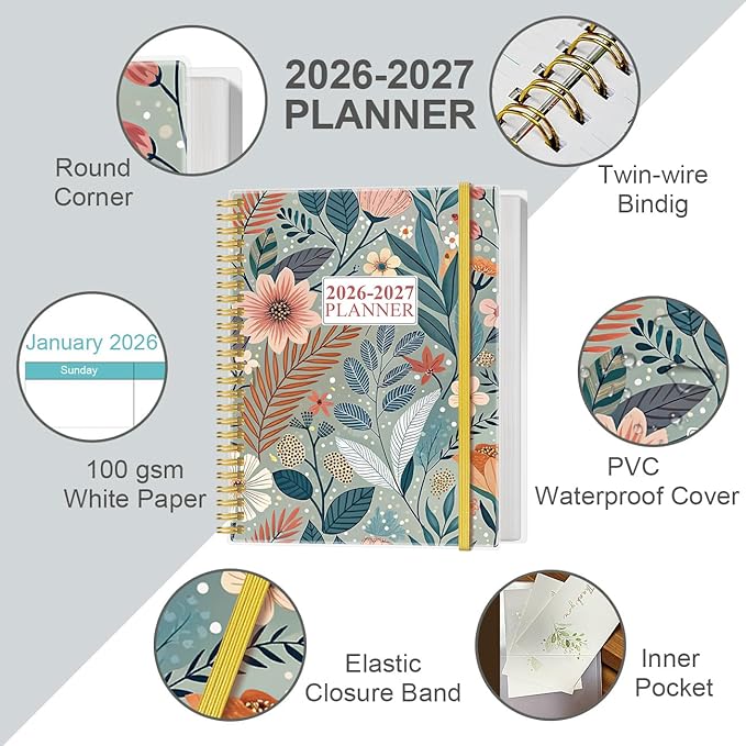 2026-2027 Planner - 18 Months Weekly & Monthly Planner from January 2026 - June 2027, Planners 2026-2027 with Elastic Closure, Inner Pocket, 8.5" x 11", Flower-A
