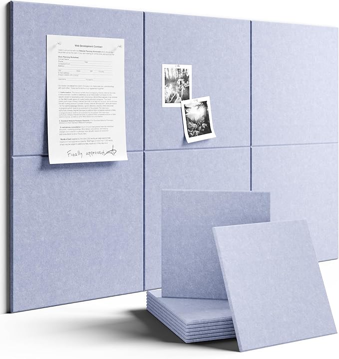 Fluxynara Large Felt Bulletin Board 36" x 24" Cork Board Alternative-6 Pack with 40 Safe Removable Adhesive Tabs, Cork Boards for Walls Cork Board for Home Office Classroom Pin Board - Soft Periwinkle
