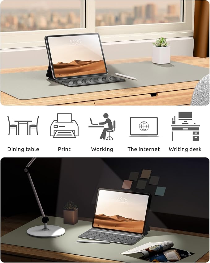 YSAGi Leather Desk Pad Protector, Office Desk Mat, Large Mouse Pad, Non-Slip PU Leather Desk Blotter, Laptop Desk Pad, Waterproof Desk Writing Pad for Office and Home (Olive Beige, 31.5" x 15.8")