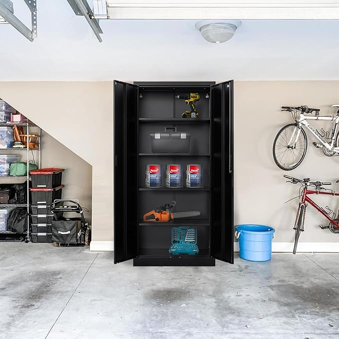 TaskStorz Storage Cabinet, 72 Inch Tall Metal Storage Cabinet with Doors and Shelves,Heavy Duty Metal Cabinet, Pantry Cabinets for Kitchen Storage, Garage Cabinet for Living, Dining Room