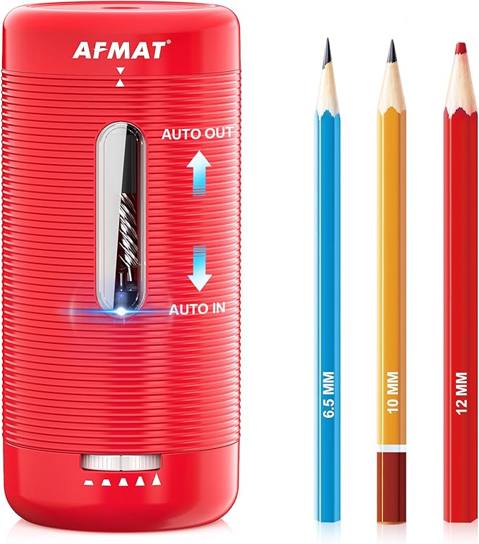 AFMAT Electric Pencil Sharpener, Fully Automatic Pencil Sharpener, Auto in & Out, Rechargeable Hands-Free Sharpeners for Jumbo & Colored Pencils (6.5-12mm), Portable for Home/Classroom/Office PSC2