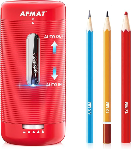 AFMAT Electric Pencil Sharpener, Fully Automatic Pencil Sharpener, Auto in & Out, Rechargeable Hands-Free Sharpeners for Jumbo & Colored Pencils (6.5-12mm), Portable for Home/Classroom/Office PSC2