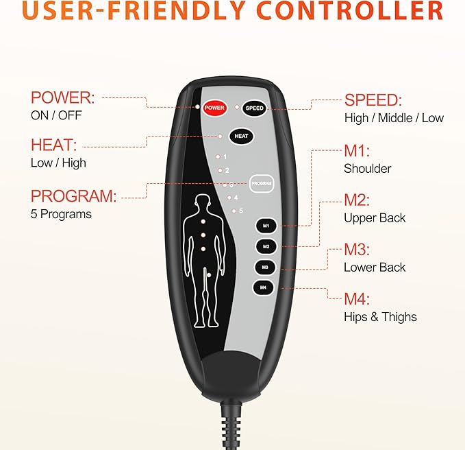 comrelax Back Massager with Heat, Seat Massager with 8 Powerful Vibration Motors, Portable Massage Chair Pad for Office Home Use, Gift for Men/Women/Family/Friends