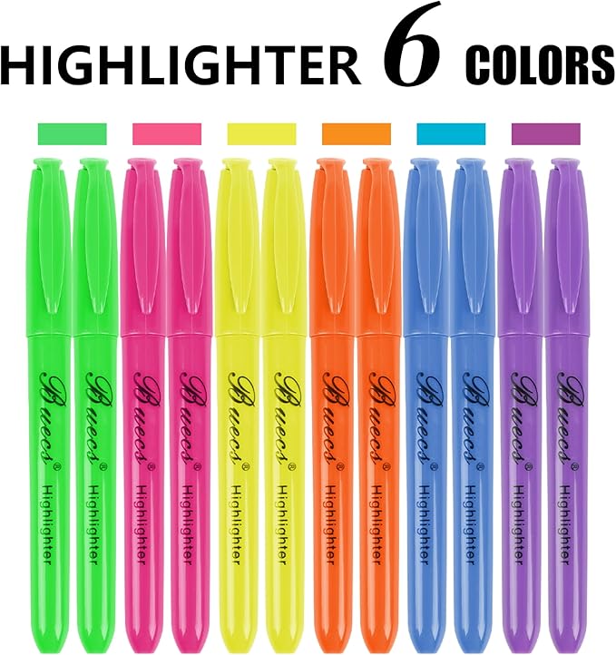 Buecs Highlighters Bulk Pack, 108 Count, Assorted Colors, Chisel Tip, suitable for Adults Highlighting Planner Notes, Office School Supplies