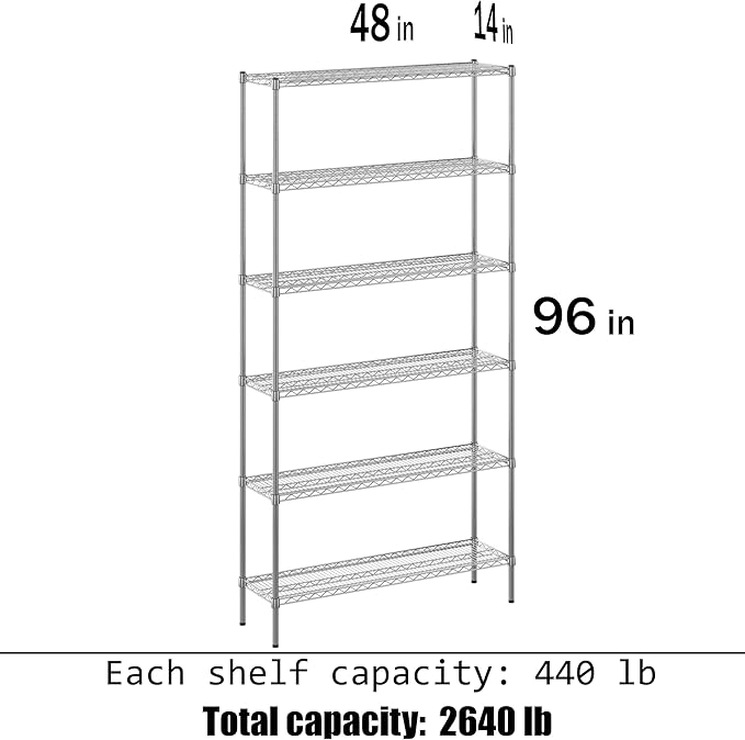 Regal Altair 14" Deep x 48" Wide x 96" Height Wire Shelving Kit | 6-Tier | NSF Commercial Storage Rack Unit