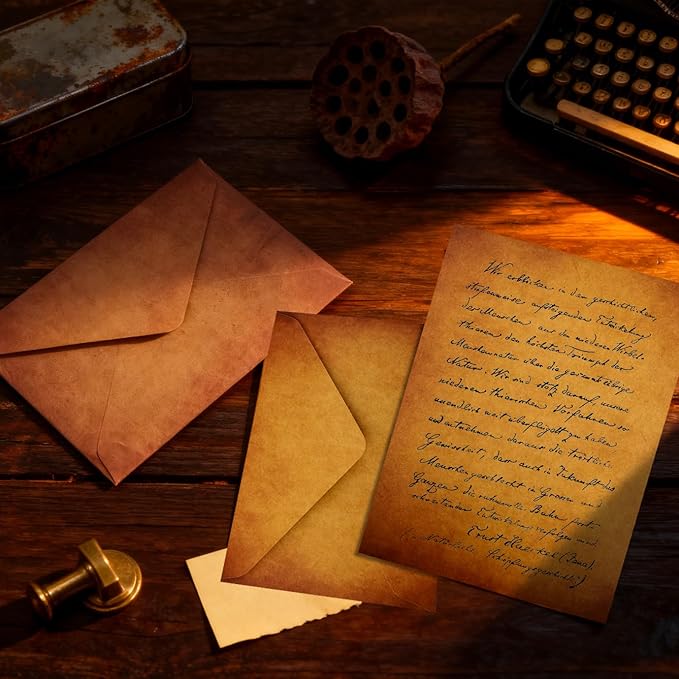 Stationary Paper and Envelopes,Letter Writing Stationery Set,Includes Vintage Papers,Vintage Envelopes,Retro Accessories,Ropes(60 Pieces)