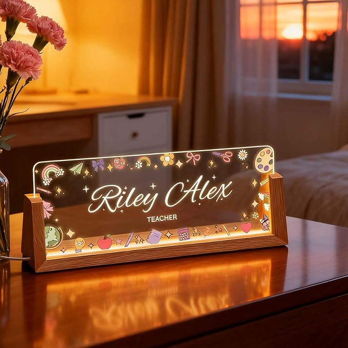 Custom Desk Name Plate Personalized, Light Up Office Acrylic Name Sign for Boss Coworker Teacher, Employee Appreciation Gift, Professional Office Decor