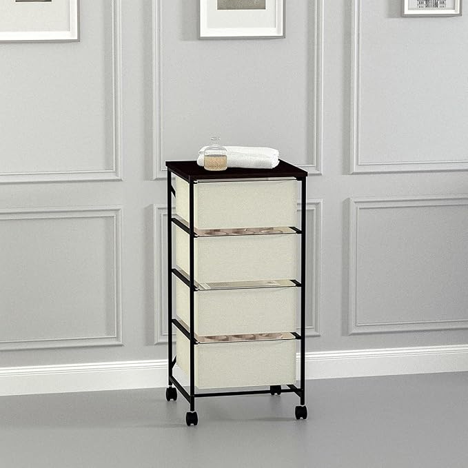 CASUNER Small Cabinet with Drawers Rolling 4 Drawer Mobile File Cabinet for Home Office Storage and Organization, Fabric Vertical Under Desk Storage for A4/Letter Files(