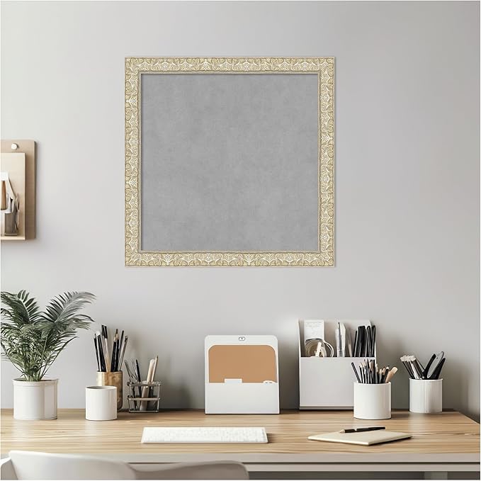 Amanti Art Silver Framed Magnetic Board 18x18 Small Vision Board for use with Magnets, 100% Metal Sheet to Display Items as Office Decor or for Home Organization in mudroom, Kitchen or Kids Room