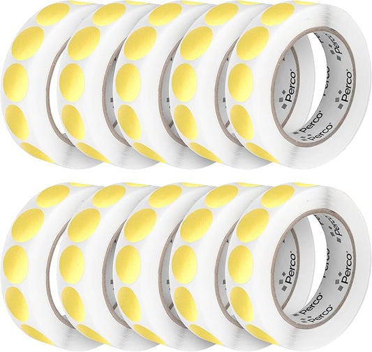 Perco Metallic Gold 1-Inch Perforated Circle Dot Sticker Labels — 10 Rolls, 10,000 Round Stickers — with Permanent Adhesive for Awards, Invitations, Events, Gift Packaging, Crafting — Made in USA