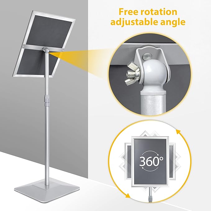 VAIIGO 11"x17" Pedestal Poster Sign Holder Stand with Heavy Duty Solid Steel Base, Adjustable Sign Holder Standing Floor Sign Stand for Office/Store/School/Church/Public Sign Displayed Stands, Silver