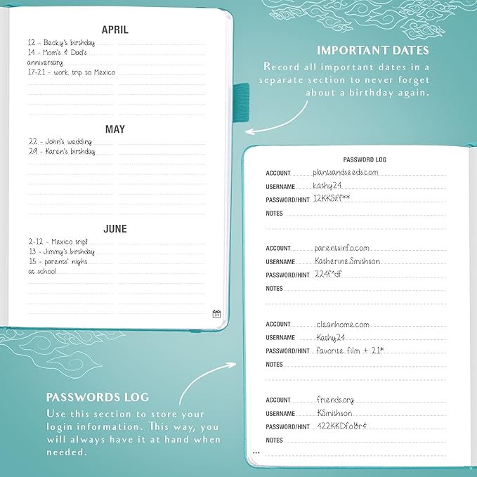 Legend Planner Address Book with Alphabetical Tabs –Telephone Contacts Book for Phone Numbers, Addresses, Passwords, Medium (Turquoise)